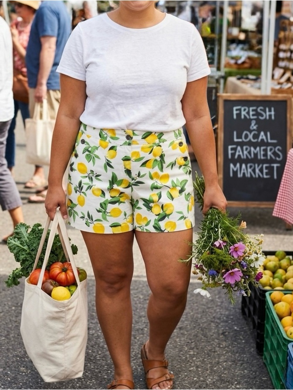 Isaac Mizrahi NY Lemon Print Tailored Stretch Shorts Size 16 Fruit Summer